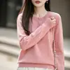 Suéter de Tricô Redondo de Lã Cashmere Novo Outono/Inverno 2026 Manga Longa Feminino Pulôver Solto Top de Lã