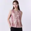 Cardigan sem mangas de estilo nacional, colete moderno e versátil para primavera e outono, novo estilo chinês em jacquard com botões tradicionais, gola redonda retrô, mangas curtas