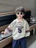 Q164 Sudadera de Manga Larga para Niño Primavera y Otoño Nueva Ropa de Otoño para Niños Camisa POLO Deportiva Estilo Coreano para Niño Top Fresco y Guapo