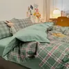 Conjunto de Quatro Peças Liso de Algodão Puro Genuíno para Maternidade e Bebê, Estilo Ins Lençol de Cama de Algodão Puro Lavado para Dormir Nu, Capa de Edredom, Conjunto de Três Peças para Dormitório