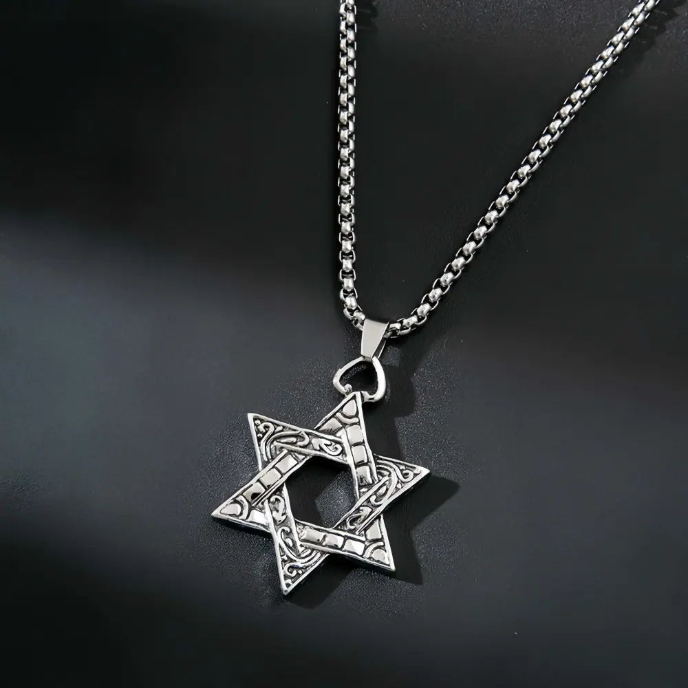 六芒星【爱是守护】钛钢珍珠链 (1)