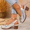 Sandalias de tacón alto para mujer de talla grande, estilo romano, con boca de pez y hebilla cuadrada, nuevo diseño de verano 2025, comercio exterior europeo y americano