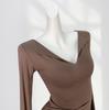 Camisa de máscara súper suave, camisa de modal de manga larga, camisa de cuello en V para mujer, ropa interior fina, estilo puro, diseño de cintura ajustada.