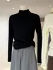 Top Interior Versátil de Manga Larga con Volantes Estilo Coreano para Mujer, Camisa Base de Punto Ajustada a la Moda Otoño e Invierno, Suéter de Cuello Medio Alto
