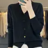 Cárdigan de lana de punto liso de manga larga para mujer, corte holgado, para primavera transfronteriza, simple y elegante, con cuello en V, en colores camel dorado, negro, rojo y blanco