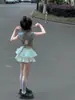 Roupa Infantil 2025 Verão Estilo Coreano Moda Feminina Camiseta com Recorte nas Costas e Nó Manga Curta Doce Saia Plissada Curta