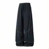 Calça Casual Masculina Tendência Estilo Americano com Blocos de Cor e Listras Cruzadas, Calça Longa Esportiva de Primavera para Exterior com Punhos Ajustáveis, Corte Reto