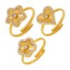 Xinyixin - Anillo ajustable con microincrustaciones de circonita y flor de cinco hojas para mujer, acero inoxidable, galvanoplastia PVD, preservación del color