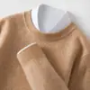 Suéter de Cachemira para Hombre Cuello Redondo Jacquard Engrosado 2026 Otoño e Invierno Nuevo Color Sólido Estilo Coreano Camiseta Base de Punto