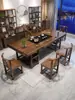 Juego grande de mesa de té y sillas de madera maciza compuesta, una mesa y cinco sillas, mesa de té de estilo chino nuevo para uso en oficina y hogar, mesa integrada para preparar té