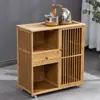 Mesa de Chá Móvel Doméstica Pequena Mesa de Chá Carrinho de Chá Armário Lateral Madeira Maciça Mesa de Chá para Varanda Chaleira Integrada Suporte para Chá Armário
