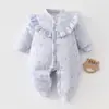 Roupas de Bebê Estilo Chinês Flor Pássaro Vermelho Outono Inverno Macacão Acolchoado Sem Ossos Macacão de Engatinhar Roupas de Algodão Macacão para Recém-Nascido