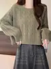 Suéter de Punto Trenzado de Cuello Redondo de Moda Otoño e Invierno, Chaqueta Suéter Suave y Acogedora para Mujer, Ropa de Moda para Mujer