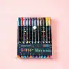 Venda Direta da Fábrica Conjunto de Marcadores Glitter Dupla Ponta Duas Cores com Pontas Macias para Desenho Infantil e Grafite, Canetas Aquarela Acrílica de Cores em Camadas