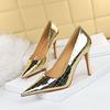 18249-1 Retro Europeos y Americanos Sexy Discoteca Tacones Altos Metal Piedra Patrón Stiletto Tacones Altos Boca Baja Punta Puntiaguda Zapatos