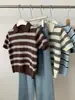Moda Estilo Coreano Retro Rayas Solapa Tejido Manga Corta Mujer 2026 Otoño Invierno Nuevas Llegadas Suéter Jersey Top Pequeño