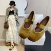 Sapatos Mary Jane Quadrados de Veludo Retrô para Mulheres, Outono 2026 Novos Versáteis com Velcro de Strass, Sapatos Rasos Planos