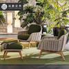 Villa Jardín Sofá Silla Combinación Elegante Teca Muebles de Patio Balcón Ocio Silla de Ratán Impermeable Protector Solar Sofá Silla