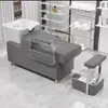 Cama de lavatório semi-reclinável personalizada para salão de cabeleireiro, cama de lavatório simples para salão com apoio para os pés, cama de lavatório com bacia quadrada de cerâmica para exportação
