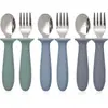 Cuchara y tenedor infantiles de acero inoxidable con mango de silicona para niños pequeños