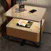 Mesita de noche inteligente, diseño pequeño de arte en hierro, minimalista y moderno, con un toque de lujo, con tapa de losa de roca y madera maciza, y carga inalámbrica, adecuada para el dormitorio