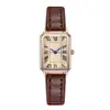 Relógio de Pulso Analógico Retangular Casual com Ponteiro de Quartzo, Mostrador Romano, Moda Retro, Pulseira de Couro PU para Mulheres e Meninas
