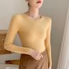 Nuevo Suéter de Cachemira Delgado Ajustado de Cuello Redondo para Mujer Otoño e Invierno 2025 Color Puro Suave Ceroso Agradable a la Piel Simple Versátil Básico