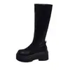 Botas Altas Negras para Mujer, Pantorrilla Pequeña, Botas Elegantes de Tacón Alto, Botas con Suela Gruesa que Aumentan la Altura para Mujeres Pequeñas, Botas Elásticas Adelgazantes