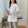 Camiseta Branca de Algodão Puro com Manga Curta para Mulheres, Gola Redonda Solta, Nova Camiseta de Manga Longa Outono 2026, Top Versátil, Tendência do Instagram