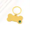 Colgante de pata de perro para mascotas transfronterizo con diseño de goteo de aceite, material en blanco de acero inoxidable, placa de identificación de perro de hueso grabada con láser, llavero de metal