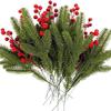 Simulación de pino y ciprés de Amazon: combinación de bayas rojas y verdes, agujas de pino navideñas, adornos florales para la mesa del comedor.