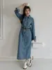 Nuevo vestido de mezclilla de otoño con abertura trasera, falda recta para mujer, elegante, entallado a la cintura, adelgazante, vestido largo
