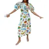 Vestido largo casual retro estampado de manga de farol suelto para mujer, transfronterizo europeo y americano, 2026