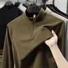 Sudadera de manga larga para hombre con cuello alto y media cremallera, antibacteriana, para primavera y otoño, disponible en negro diamante, rojo crepúsculo, escarcha plateada y gris.