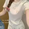 Camiseta de Manga Corta con Patchwork de Encaje para Mujer 2026 Nuevo Estilo de Verano con Lazo, Top Versátil Dulce y Ajustado para Figuras Pequeñas