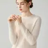 Suéter de tricô feminino versátil de manga longa, cor sólida, gola redonda, novo para outono e inverno de 2026, simples e elegante, transfronteiriço
