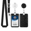 Porta-credencial retráctil en stock con impresión UV a todo color, cordón de seguridad desmontable y tarjetero con hebilla de extracción fácil