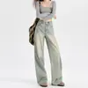 Calça Jeans Reta Feminina, Tendência Outono 2025 Versátil Nova Lavagem Vintage Cintura Alta Modeladora Wide Leg Comprimento Total