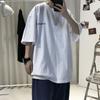 Explosões Transfronteiriças Camiseta de Algodão Pesado Masculina Estilo Hong Kong Solta Tamanho Grande Manga Curta Simples Camiseta Básica para Casais