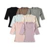 7665-25 Nuevo Estilo Otoño Estilo Europeo y Americano Mangas Tres Cuartos Cuello Redondo Grande Cintura Elástica Ajustada Camiseta Interior Superior Camiseta