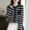 Cardigã de lã elegante com bolso de franjas estilo coreano, suéter de gola redonda, nova coleção outono e inverno para mulheres no atacado