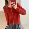Otoño/Invierno Nuevo Estilo Coreano Holgado Suave Pegajoso Tejido de Punto Cárdigan Versátil Color Sólido Verde Oliva Botón Cárdigan Suéter Cárdigan Mujer