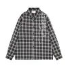 Camisa xadrez de corte solto para homens, primavera e outono, vibe de marca americana moderna, estilo casual japonês, letras florais, camisa de manga comprida com colarinho de lapela