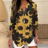 2026 Marca Independente Plus Size Feminina Verão Gola V Pequena Manga Longa Dia da Independência Floral Simples Casual Elegante Camiseta