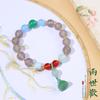 Nuevo estilo chino, moda nacional, estilo antiguo, hada de nicho, luz de lujo, fresco, elegante, colgante de loto de jade, pulsera de madera de agar de ágata gris