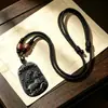 Colar com pingente de zodíaco em obsidiana natural, tamanho médio, corrente de suéter de obsidiana unissex