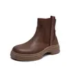 Botines de Tobillo con Suela Gruesa de 4 cm, Novedad de Otoño, Piel de Vaca Mate, Botines Retro Desgastados para Mujer, Chelsea