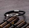Pulsera de cuero con símbolo ilimitado simple para hombre, nueva moda transfronteriza europea y americana, pulsera de 8 palabras, venta al por mayor de fábrica