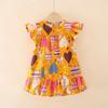 Vestido de Algodón Corte A Oujitu Primavera Manga de Encaje Ropa para Niños Estampado de Dibujos Animados Vestido Infantil para Niños Pequeños y Medianos
