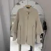 2025 Nueva Ropa Exterior de Cachemira de Doble Cara para Otoño e Invierno para Mujer, Cuello Alto Pequeño, Estilo Coreano Delgado, Ropa Exterior Holgada de Lana